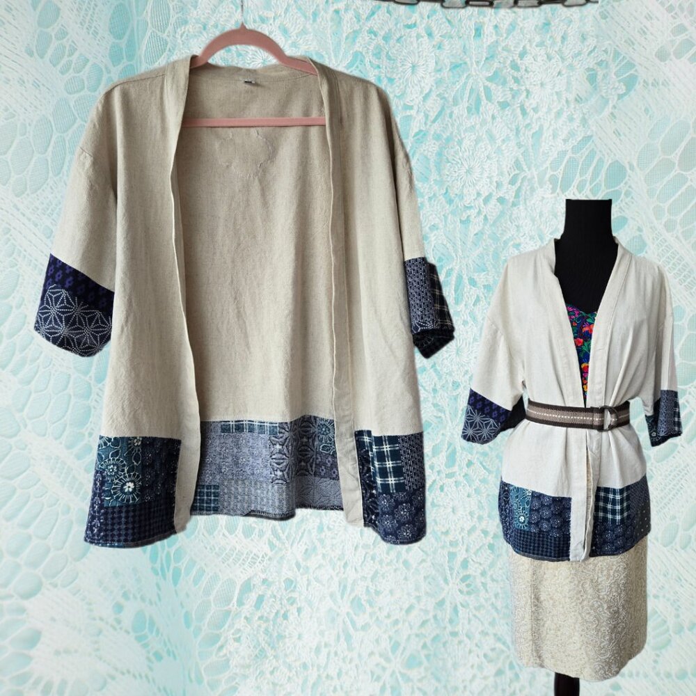 Kimono Cardigan Natural and Indigo Colors Classic Contemporary Office to Evening